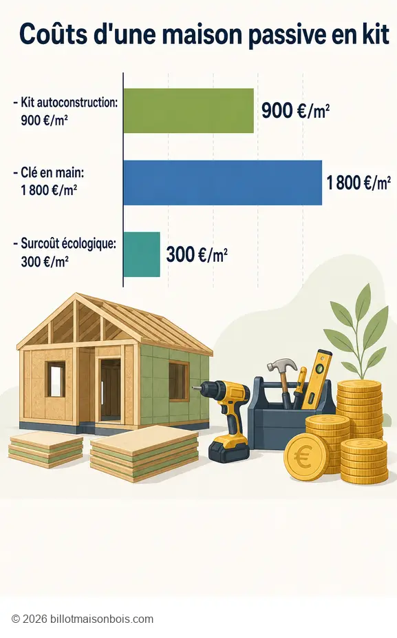Comparaison des prix au m² pour une maison passive en kit, de l'autoconstruction au clé en main.