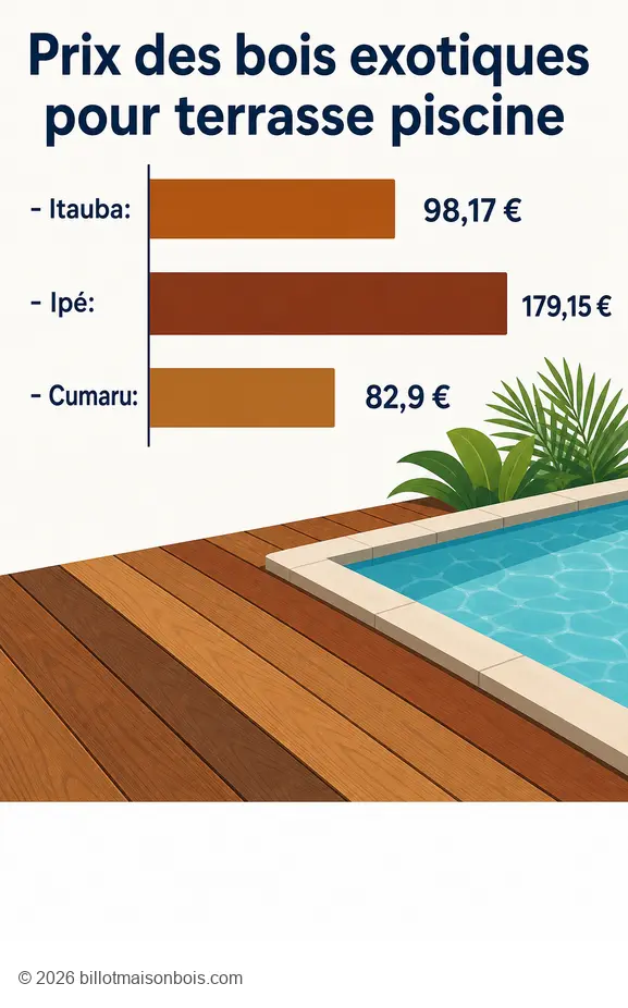 Comparaison des prix au m² des bois exotiques pour une terrasse bois piscine.
