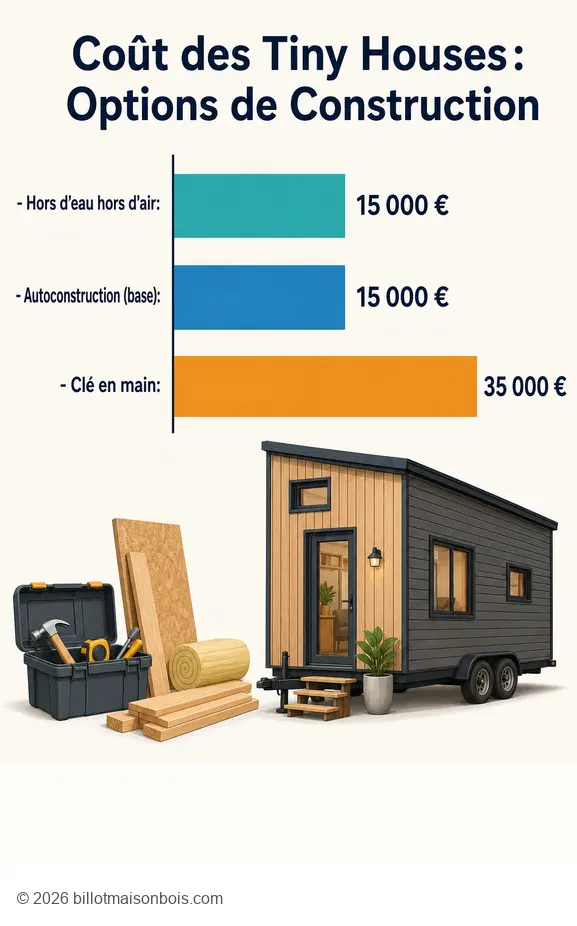 Vivre en tiny house : comparaison des coûts des options de construction, de 15 000 € à 35 000 €.