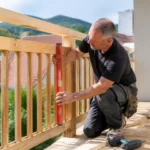 Installation d'une barriere pour terrasse en bois par un artisan sur un balcon