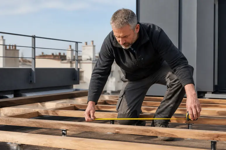 Contrôle de l'entraxe et de l'espacement entre les lambourdes pour une structure de terrasse bois