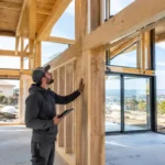 Chantier d'une maison moderne avec un prix m2 ossature bois en construction par des professionnels