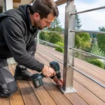 Installation d'une rambarde terrasse bois solide avec des fixations métalliques adaptées